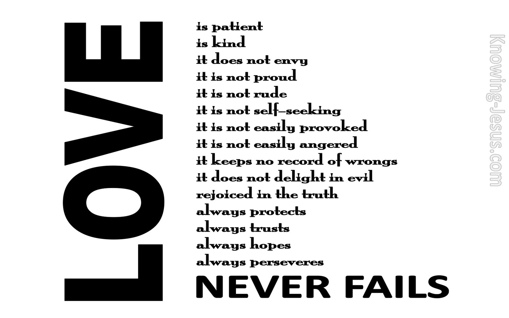 1 Corinthians 13:8 Love Never Fails (white)